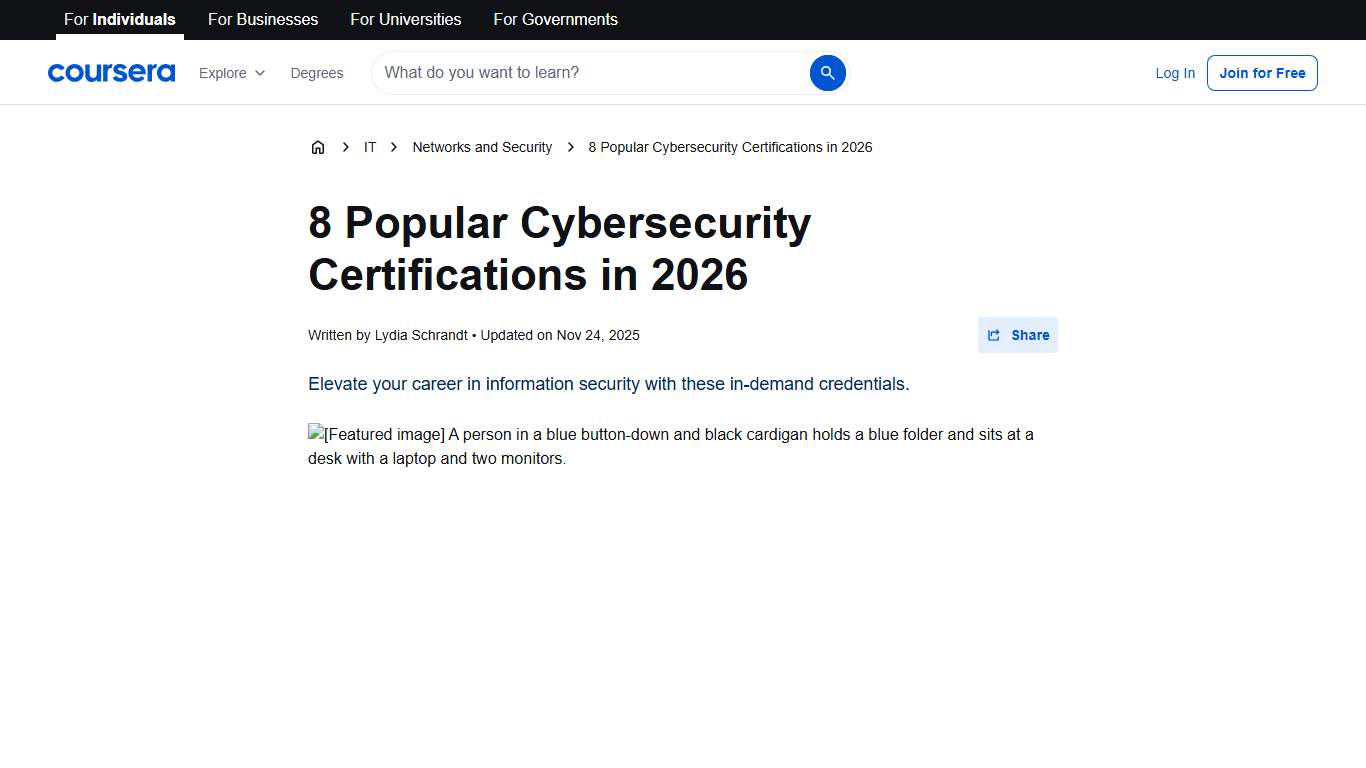 8 Popular Cybersecurity Certifications in 2026 Coursera